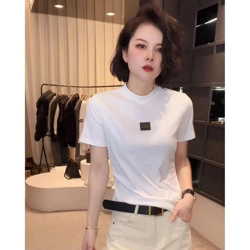 【厂家直销高品质】早春款圆领短袖t恤女设计感时尚百搭显瘦上衣ins