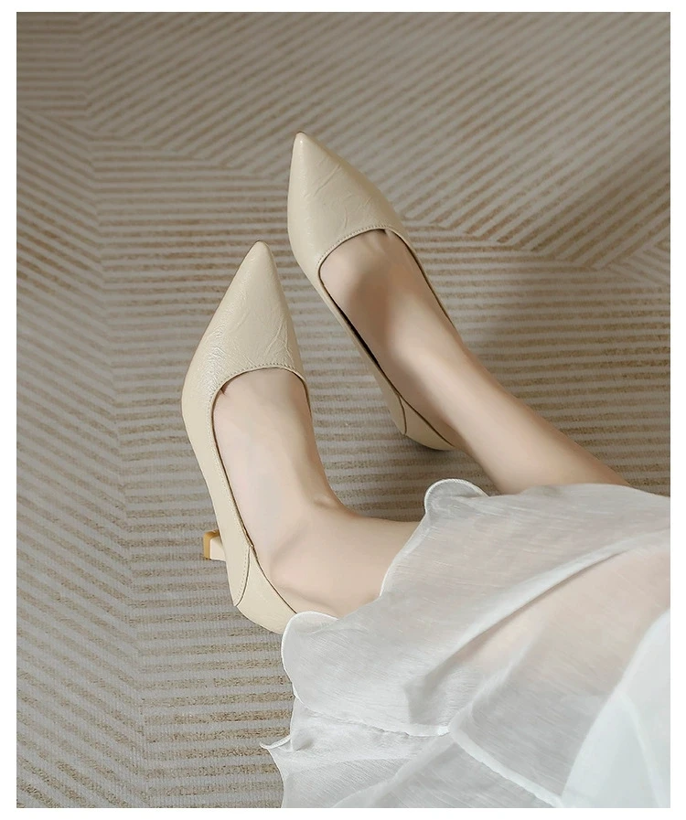 真皮气质中跟性感浅口高跟女鞋2025春夏单鞋舒适时尚细跟百搭韩版