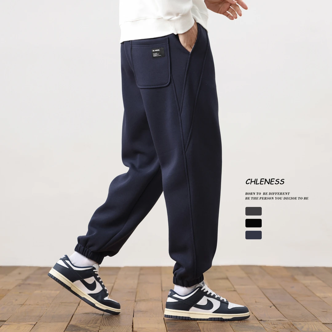 CHLENESSS潮牌男士休闲裤2025春季新款纯色百搭运动宽松束脚裤男