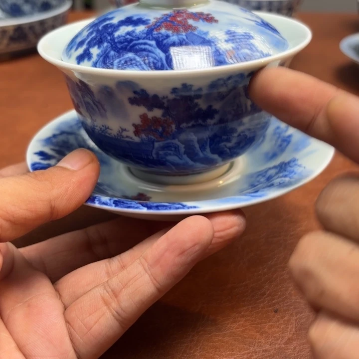 向***葵盖碗山水三才盖碗景德镇发货