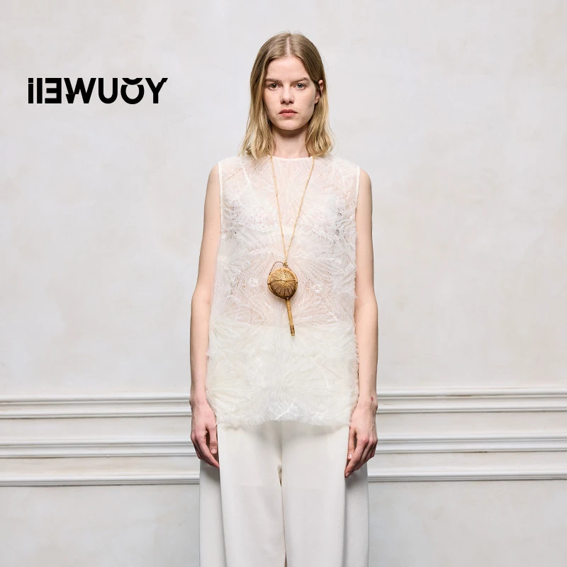 有尾YOUWEI主题面条复古呼吸感背心Y3325214蕾丝白色针织