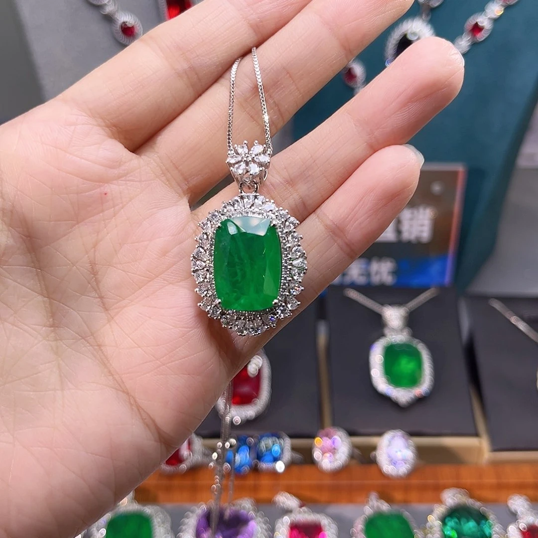 颈饰银S925镀金镶嵌祖母绿86