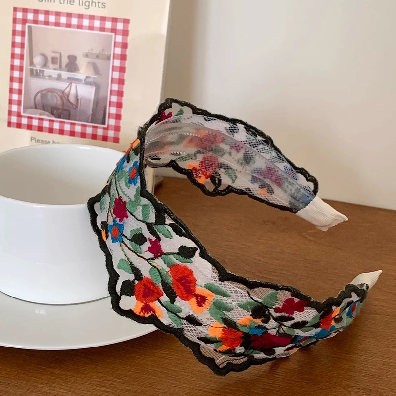 复古花朵刺绣发箍2025春夏新款民族风宽边头箍高级感头饰压发发卡