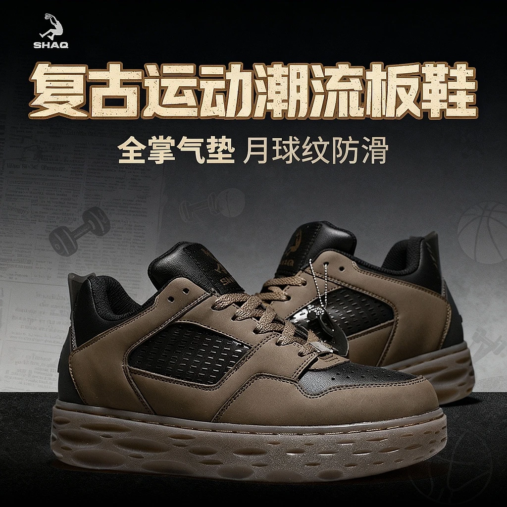 SHAQ板鞋男士秋冬款厚底增高复古气垫减震防滑休闲奥尼尔运动板鞋