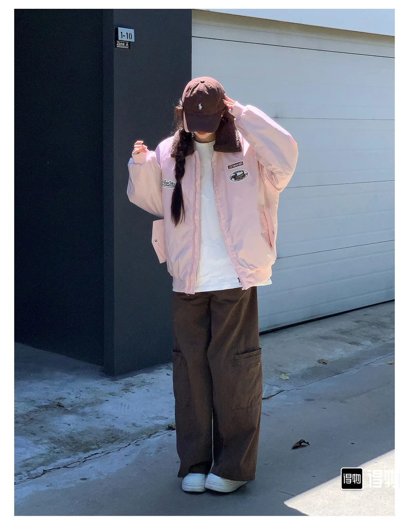 呆呆姐 美式复古翻领立领夹克棉服外套！情侣棒球服外套！