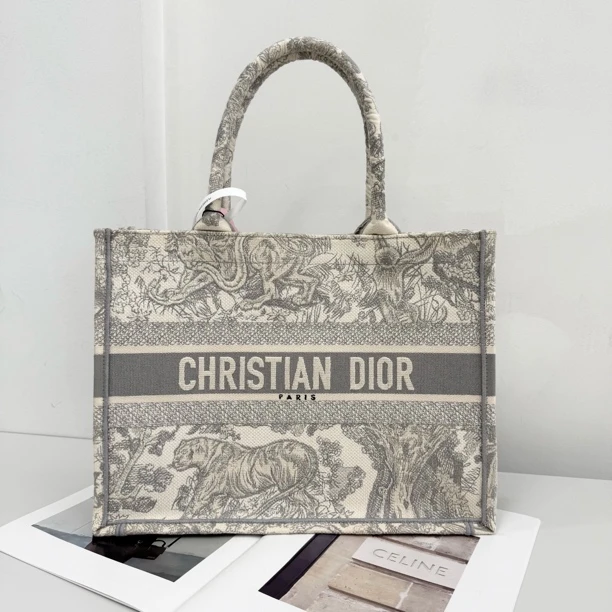 99新 DIOR/迪奥 迪奥托特中号灰色动物园托特包