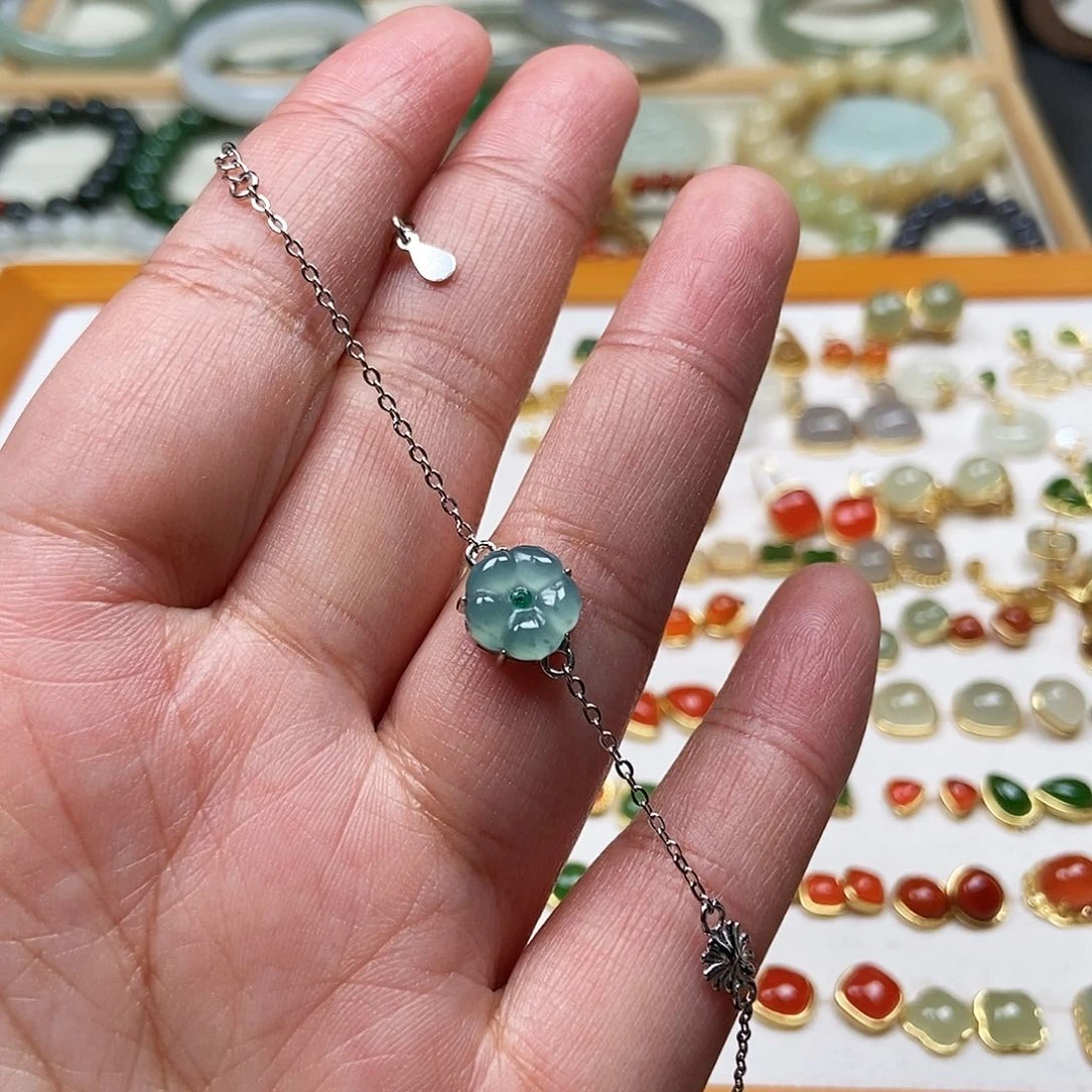 和田玉耳饰银S925镶嵌