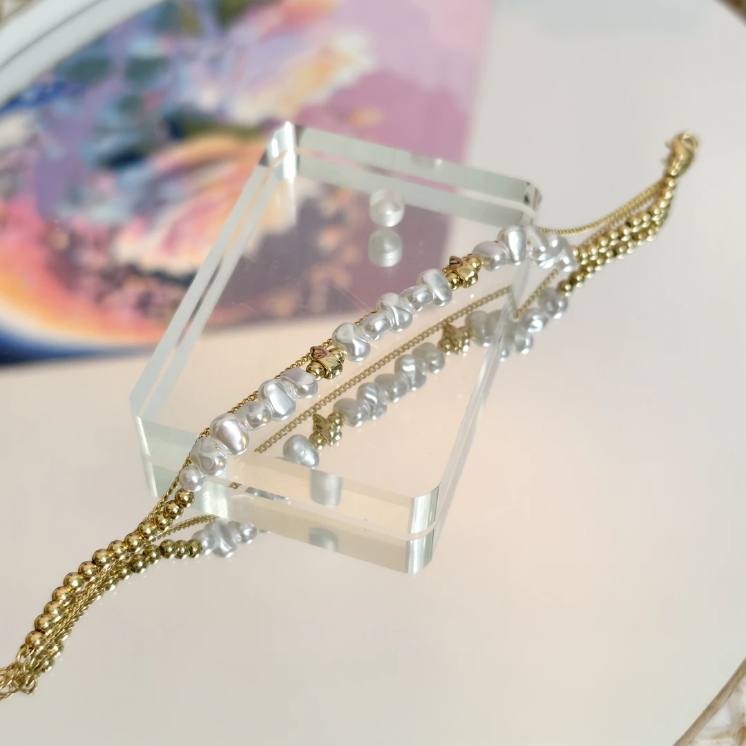 铜合金仿珍珠手链 铜合金手链 简约清新风韩式手链