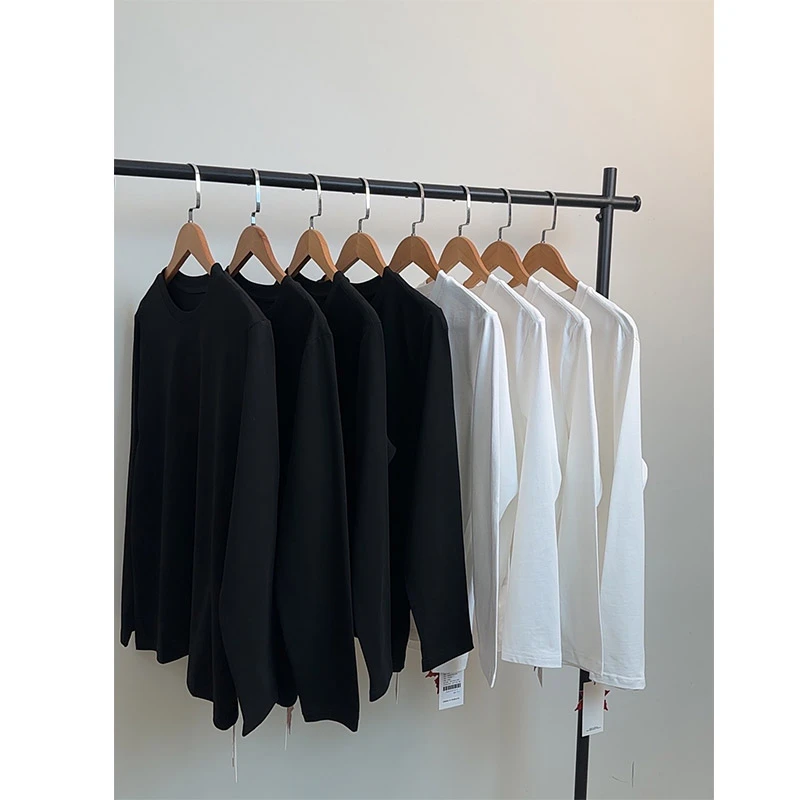 32支双股烧毛100棉长袖T恤纯色百搭圆领内搭合体打底衫全棉