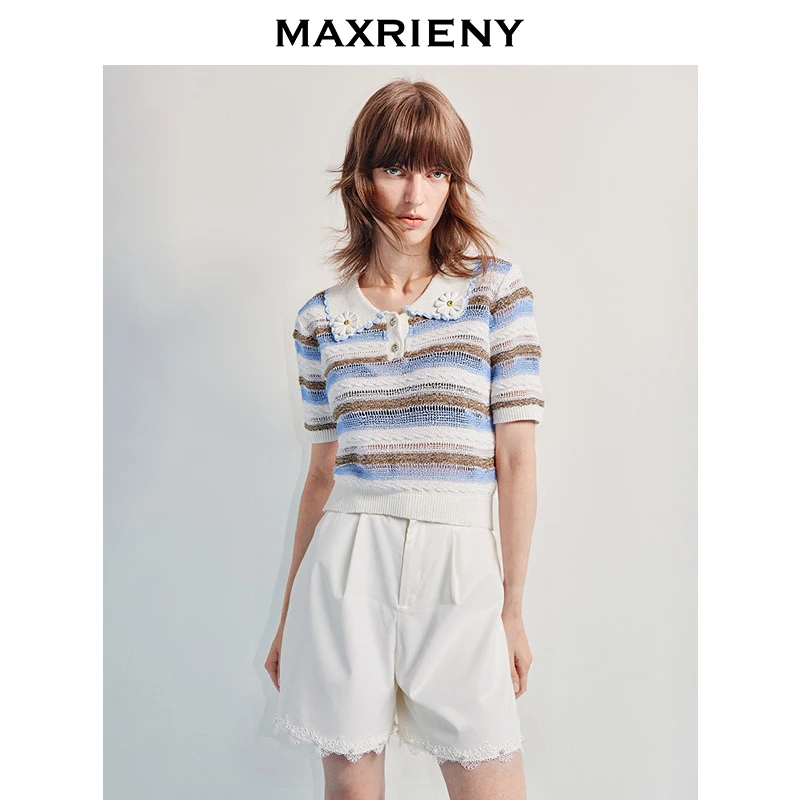 【高高甄选】MAXRIENY精致日常感套头撞色翻领修身针织衫气质感上衣