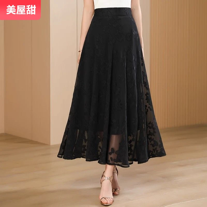 12025年黑色半身裙女大摆长裙新款高腰显瘦气质气质大码a字伞裙I