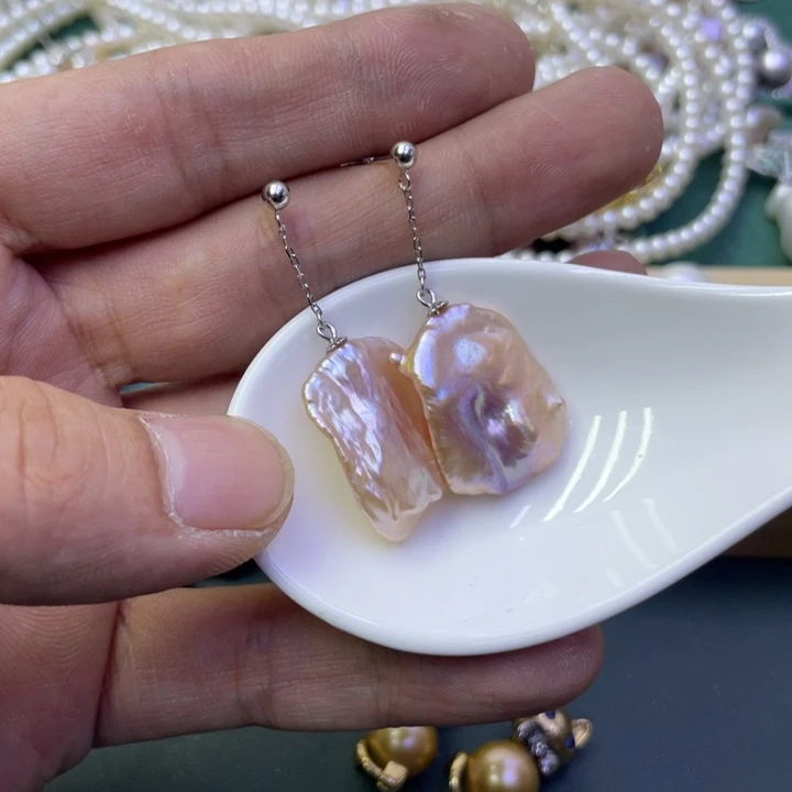 淡水珍珠耳饰银S925镶嵌E****a