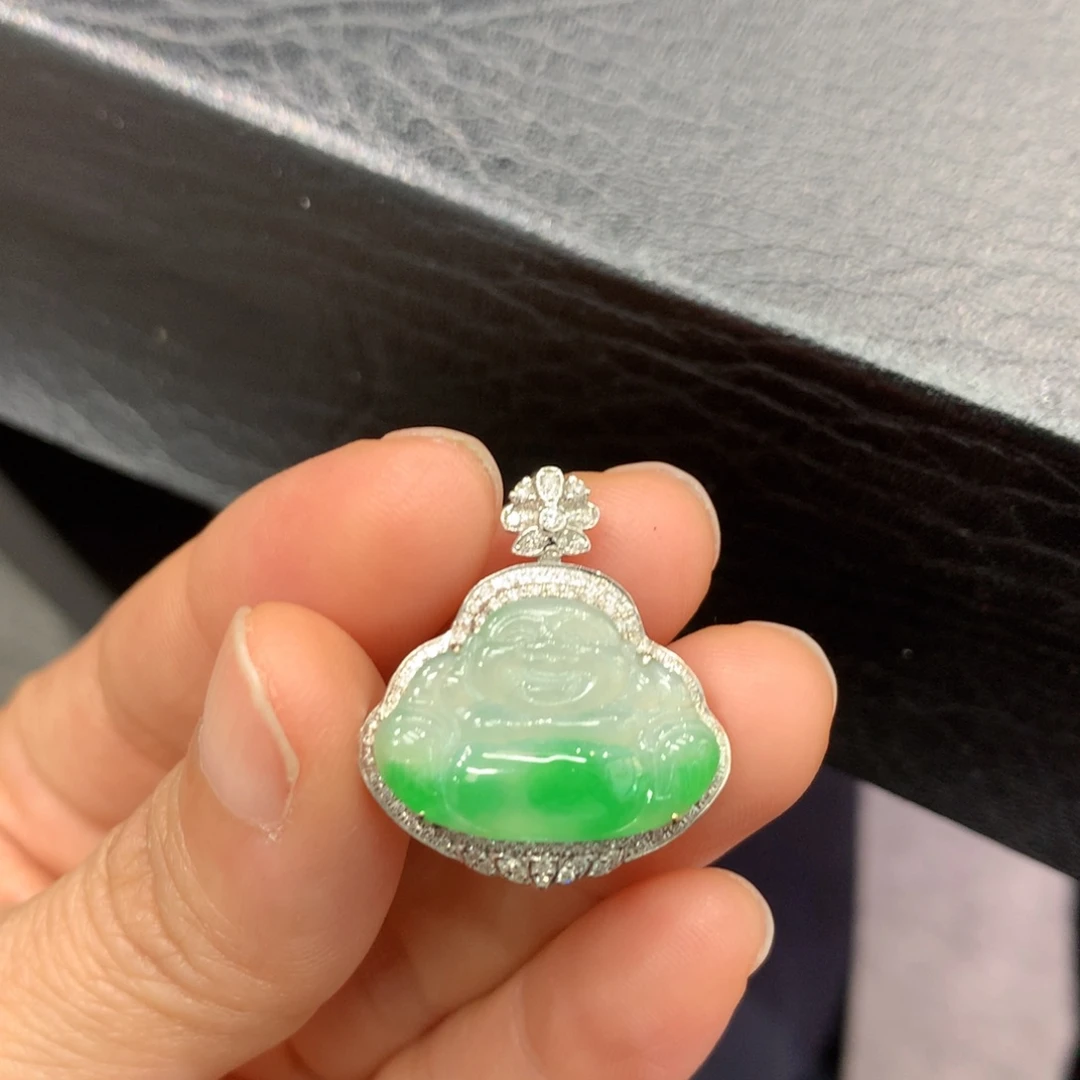 翡翠18K金镶嵌吊坠(不含链)