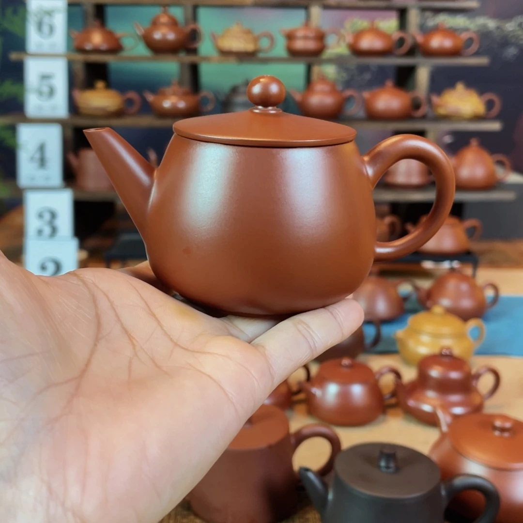 茶壶紫砂忍*?潮州手工手拉朱泥石权壶