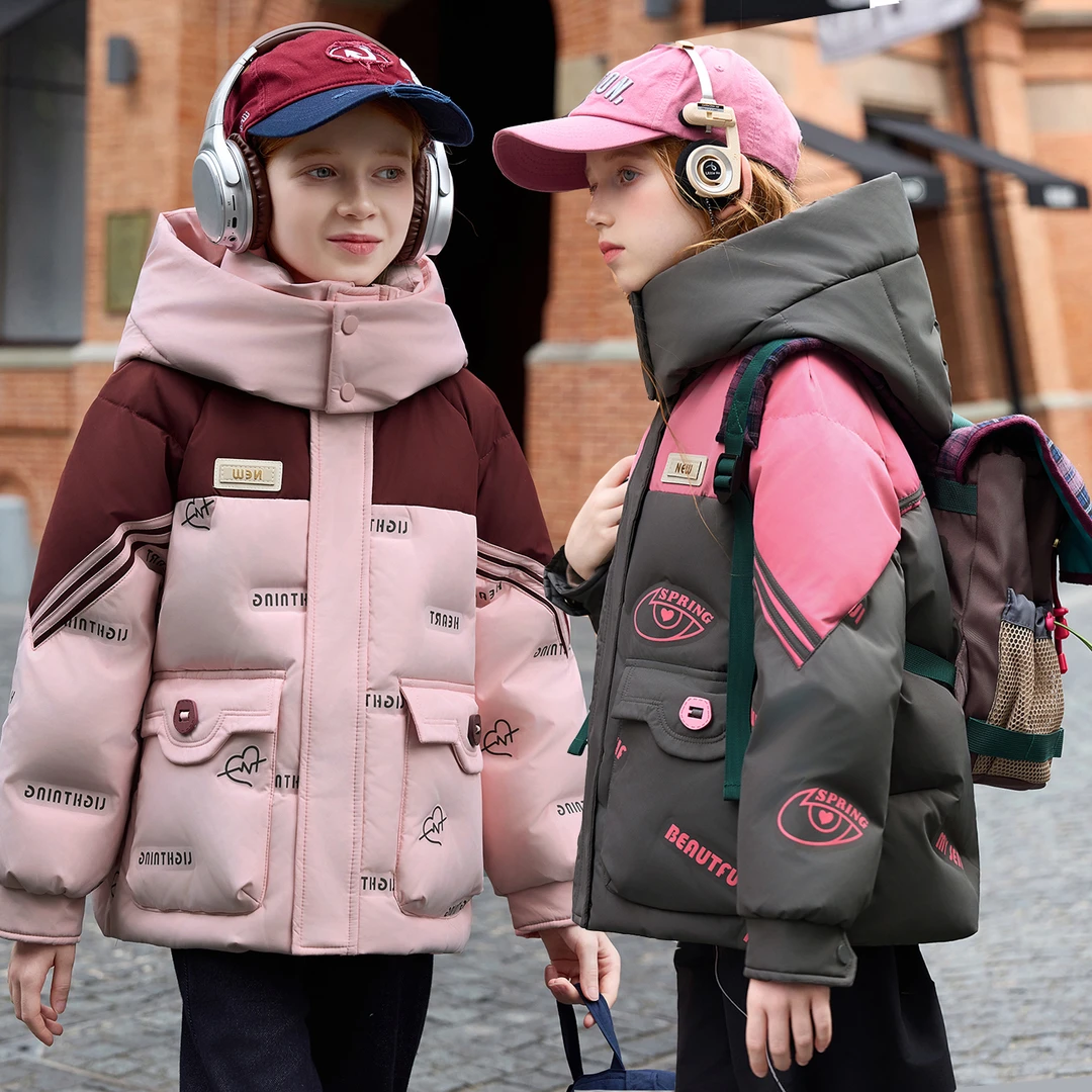 2025新款儿童羽绒服女童短款加厚白鸭绒韩版中大童女孩冬装外套潮