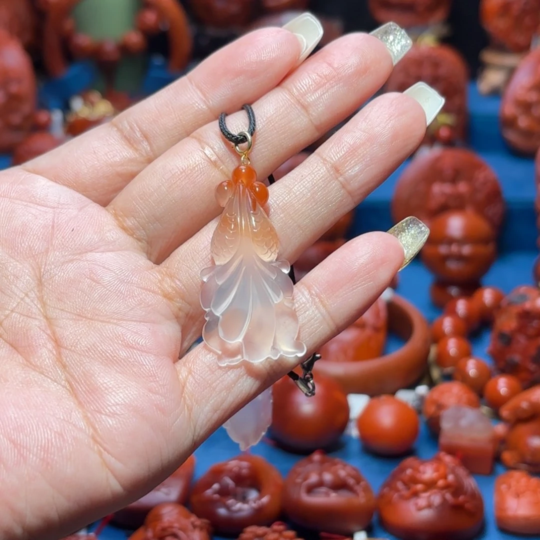 银S925镀金镶嵌雕刻南红玛瑙