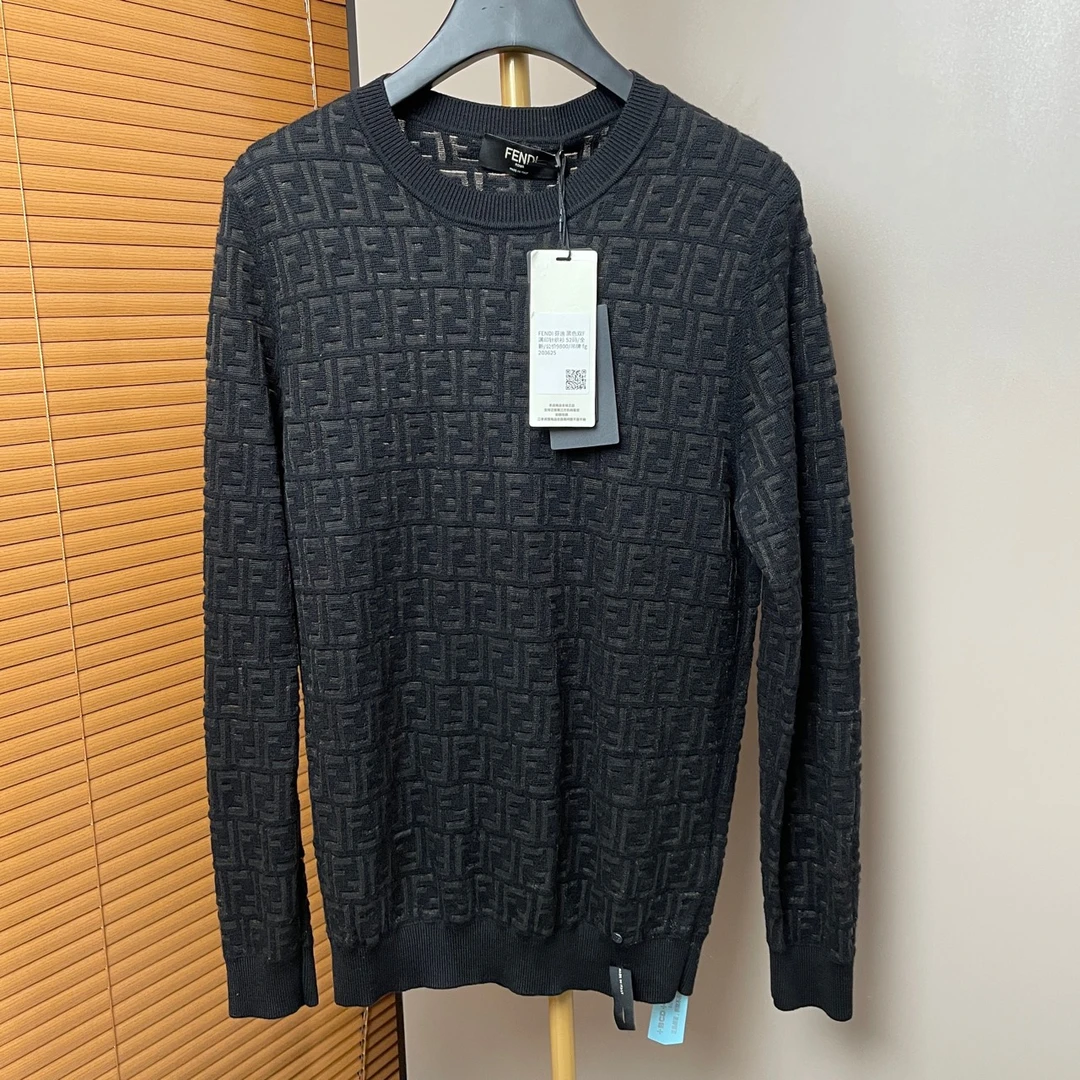 99新 FENDI/芬迪 h924 黑色双F满印针织衫 52码 203625