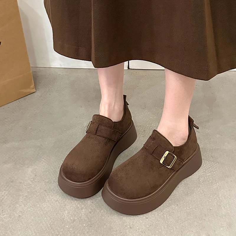 【万达撤柜】厚底勃肯鞋女2025春秋新款复古增高百搭乐福鞋松糕单鞋