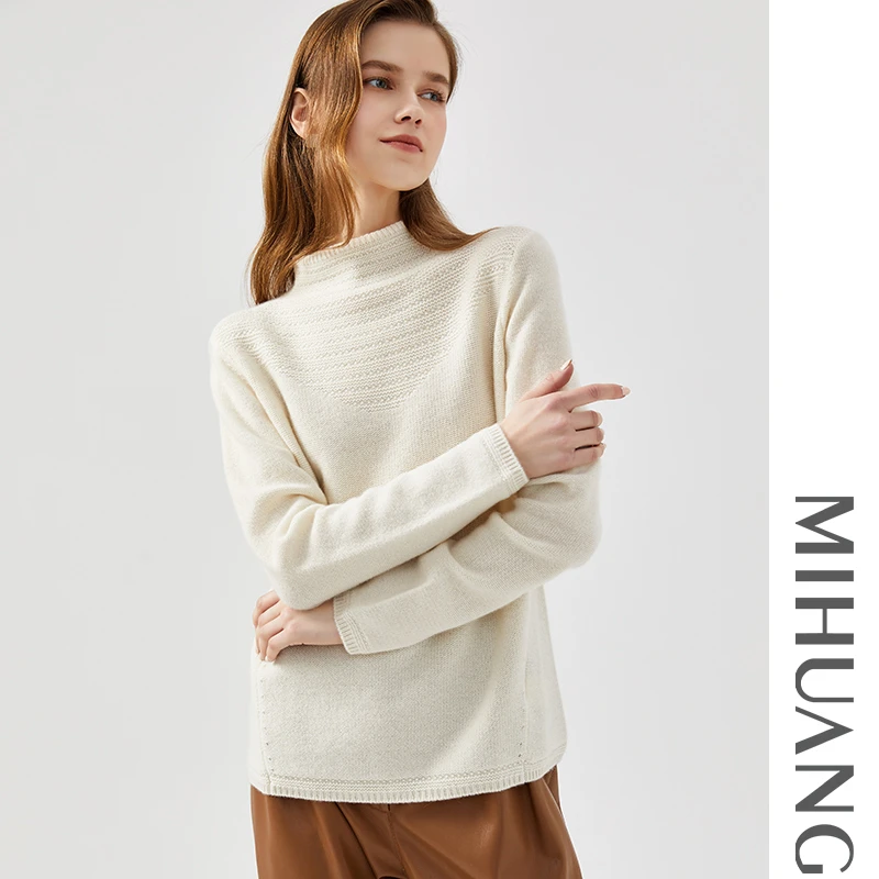 【晨粉专享价】100山羊绒半高领提花羊绒女衫352107