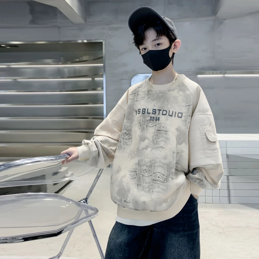 儿童套头潮童卫衣痞帅男童休闲风字母春秋休闲秋季男孩宽松秋上衣