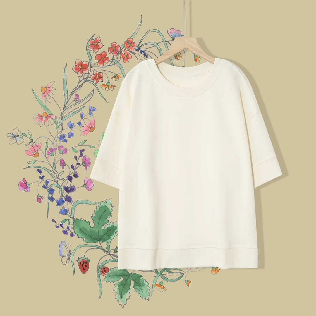 女士时尚潮流夏季设计感百搭圆领短袖宽松T恤H616（绿色带图案）