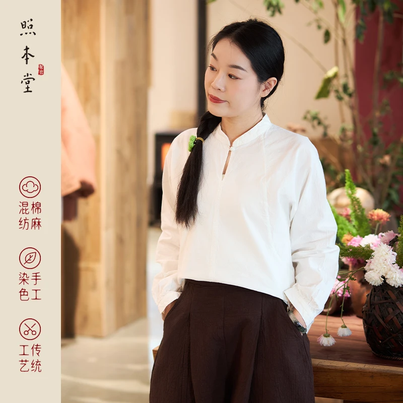 【照本堂】盘扣套头衫16支春季新款棉麻新中 式立领上衣W12877