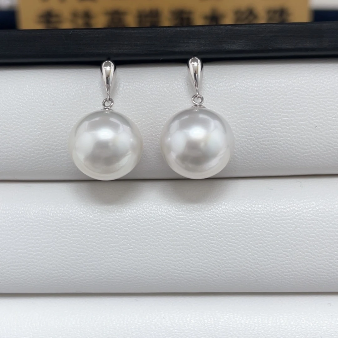 海水珍珠18K金镶嵌澳白耳饰13-14