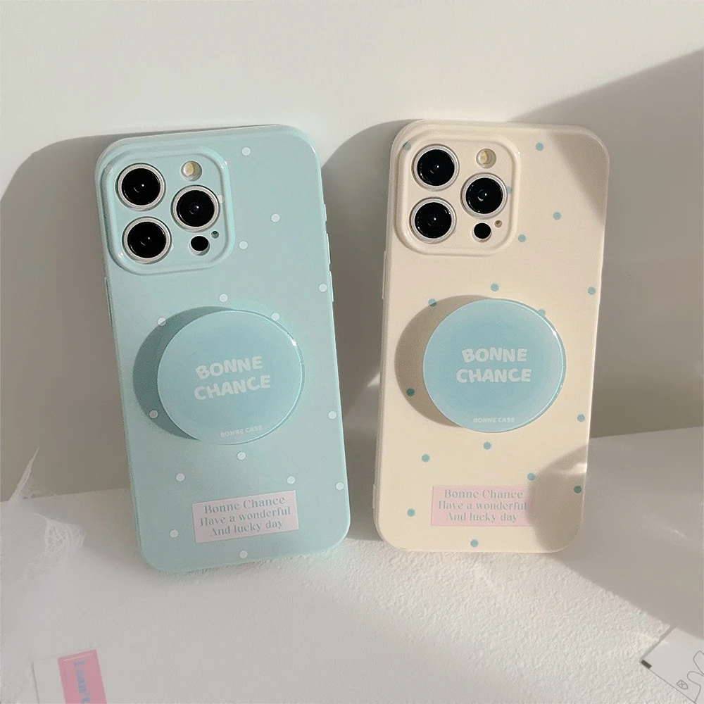 韩系波点iphone16适用14promax苹果手机壳15蓝色支架12防摔11全包