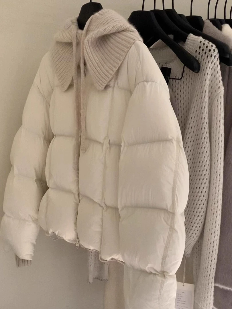 韩系撞色长袖横条压线面包服保暖棉服外套女2025秋冬新款加厚棉衣