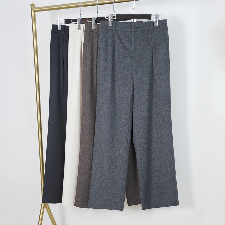 2025秋冬新款女士羊毛羊绒直筒裤保暖厚款显瘦休闲裤极简风