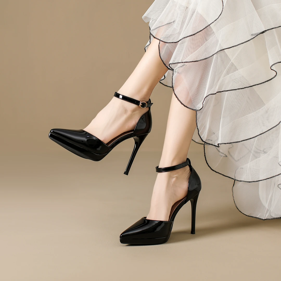 防水台侧空一字带高跟鞋女细跟2026春夏新款尖头裸色百搭凉鞋10CM