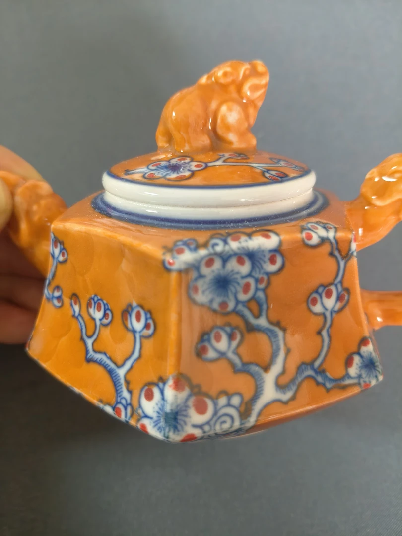 景德镇陶瓷全手工手绘红稀土满工绘画冰梅雕刻茶壶