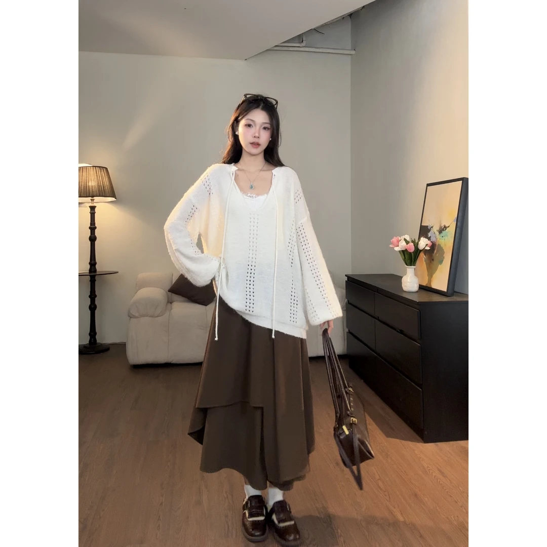 VGVL【骑士】裙裤不规则设计感裤裙秋季白色半身裤女显瘦