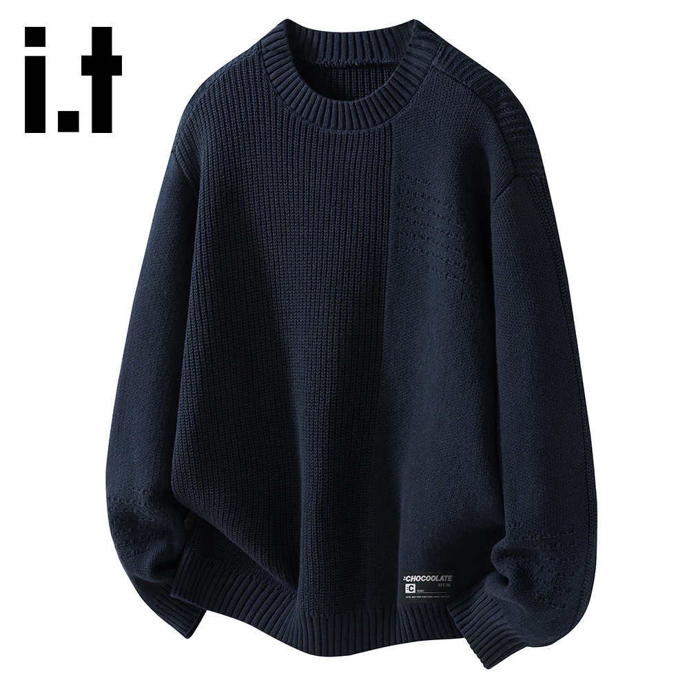 it:CHOCOOLATE美式复古纯棉毛衣男2025秋季圆领针织套头保暖上衣