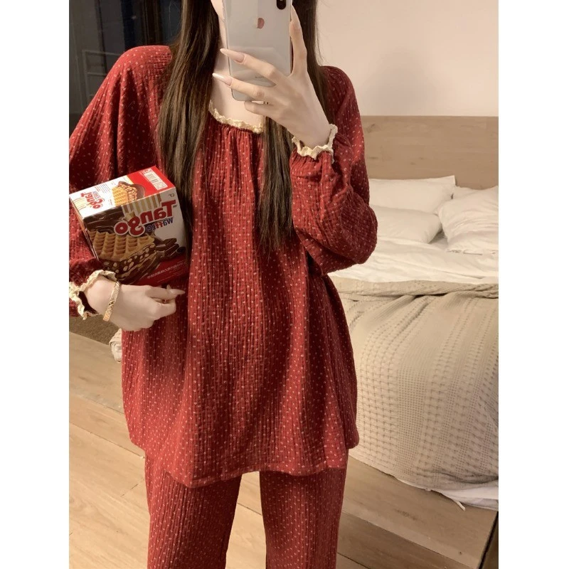 睡衣女春秋款长袖长裤套装可爱云朵棉纱布家居服公主风可外穿