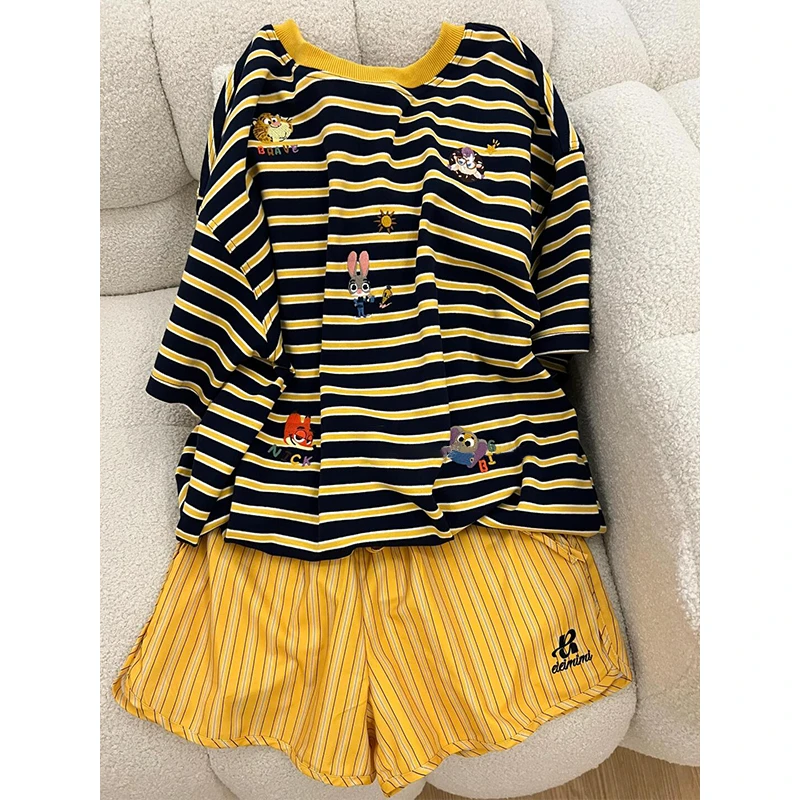 韩系短袖睡衣女夏季甜美少女高级感条纹T恤可外穿亲肤短裤家居服