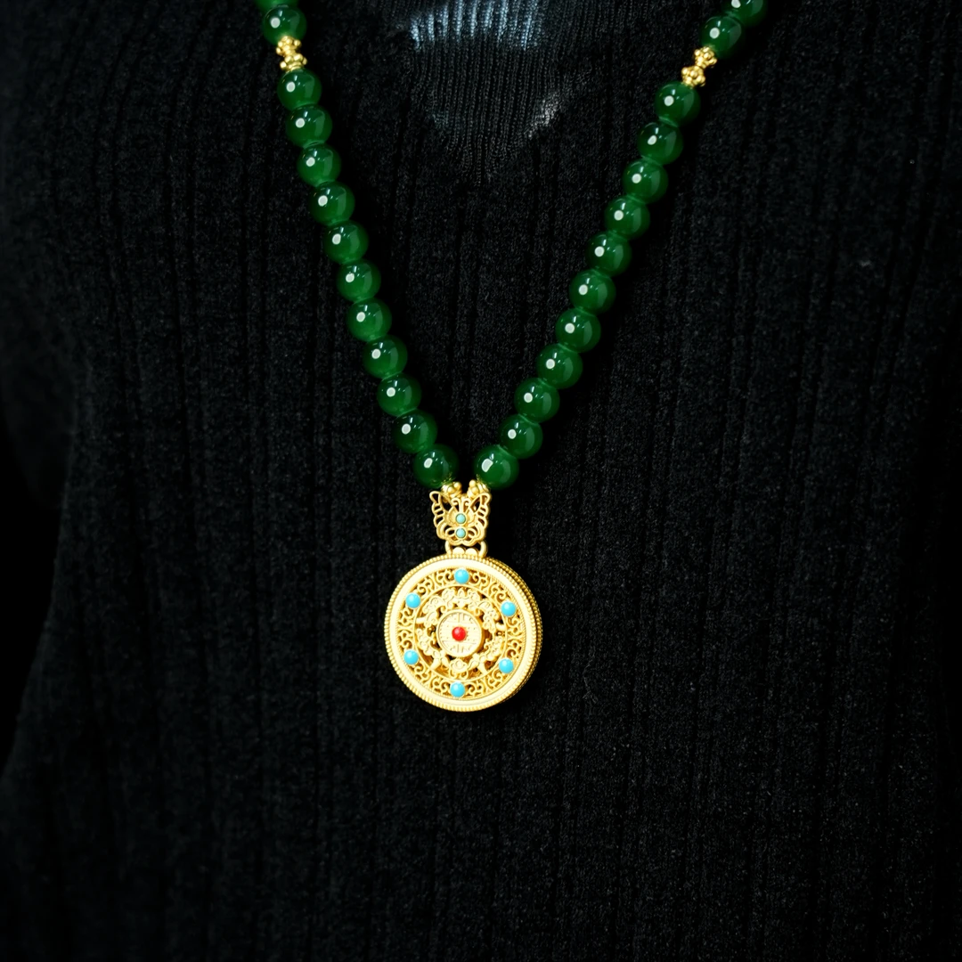 铜合金项链 {八宝罗盘绿色挂链}轻奢精美奢华挂链项链气质时尚