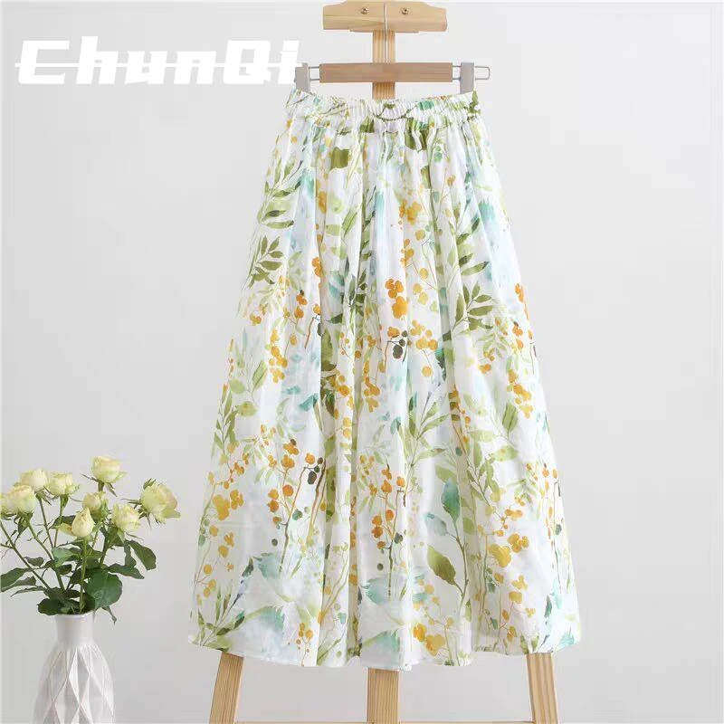 淳启夏天薄款小清新碎花半身裙女夏季宽松飘逸中长款A字伞裙潮流