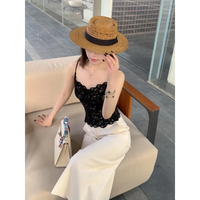 LUXURYMEMO【法蕾】股线蕾丝&锦棉罗马布｜朦胧镂空吊带
