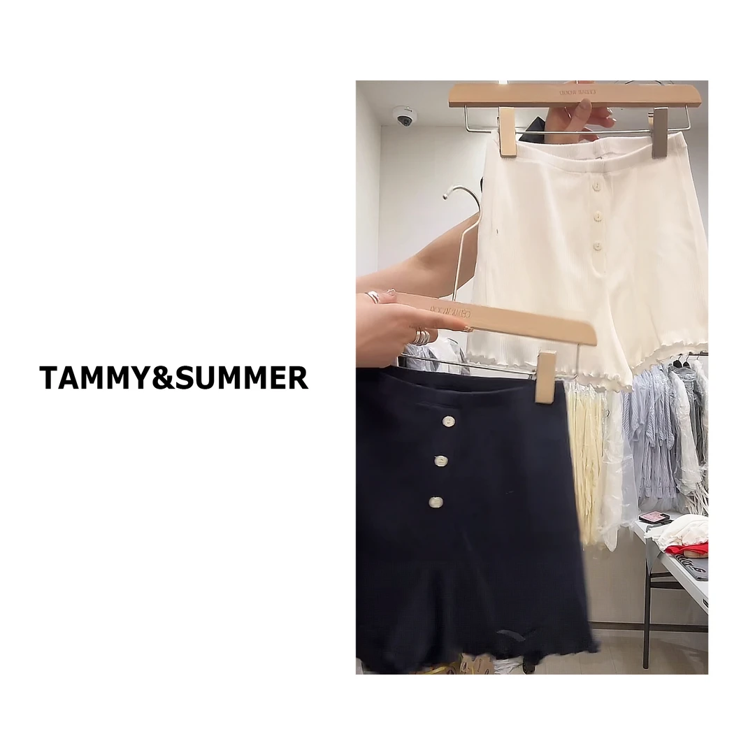 【Tammy&Summer】极简风休闲短裤夏季松紧腰三粒扣木耳边短裤88045