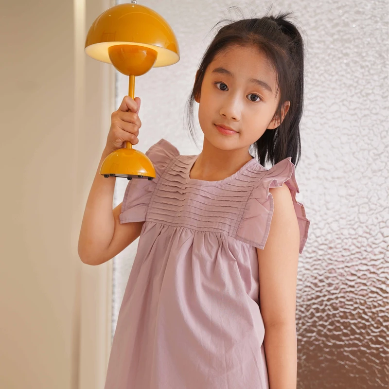 【云朵小葵】女童夏季紫色圆领捏褶飞袖休闲T恤1114019