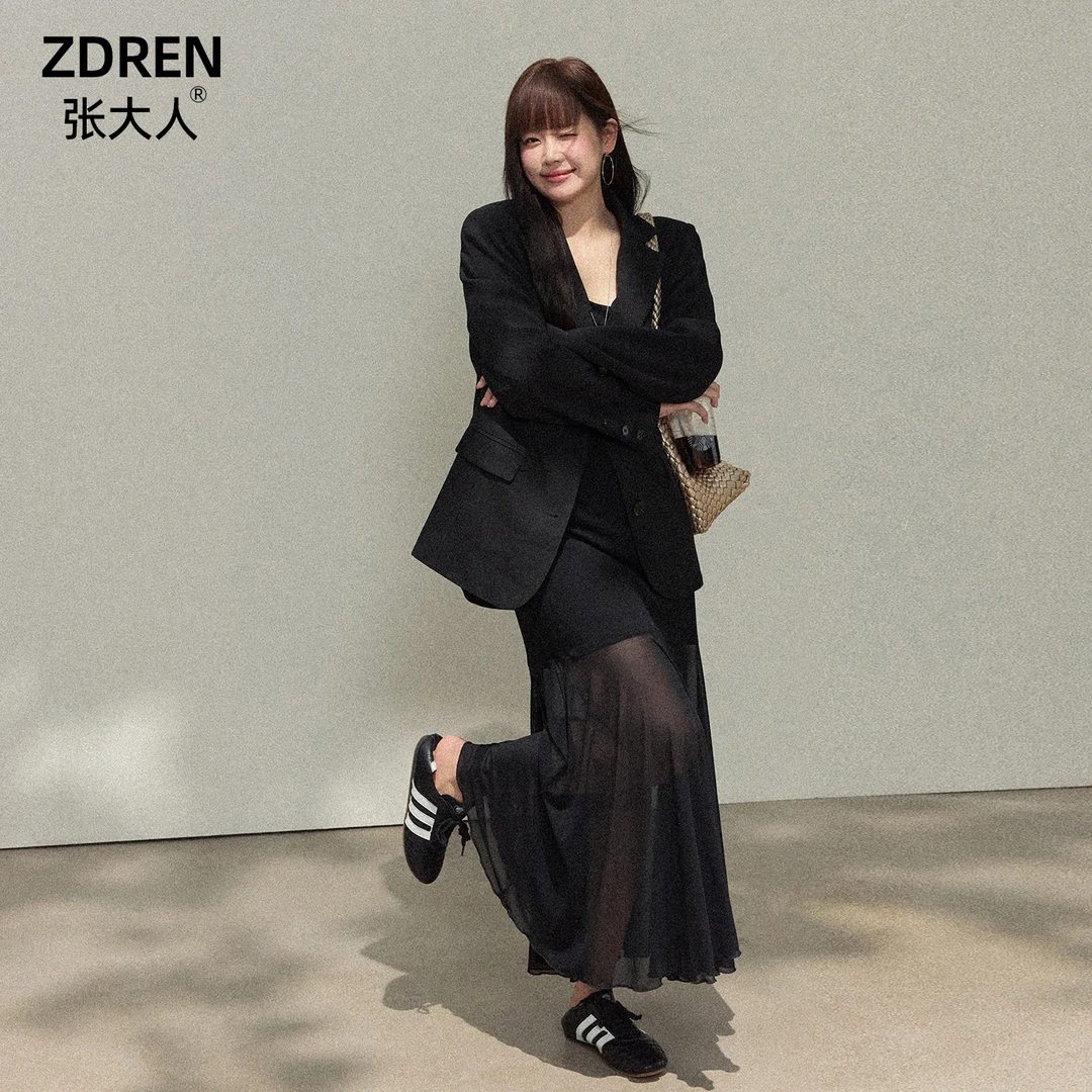 张大人【姐系纯欲】大码女装微胖妹妹法式茶歇蕾丝拼接吊带鱼尾裙