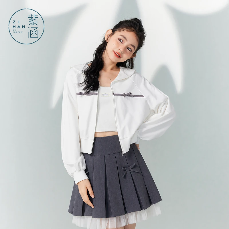 流光风 紫涵海军领短款针织外套秋季长袖拉链上衣Z4Z06AS109