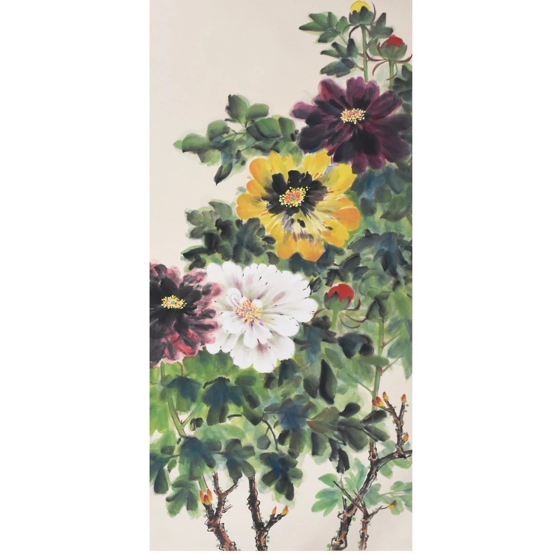 HM10009 富贵牡丹图 137×50 纸本立轴 6.1平尺