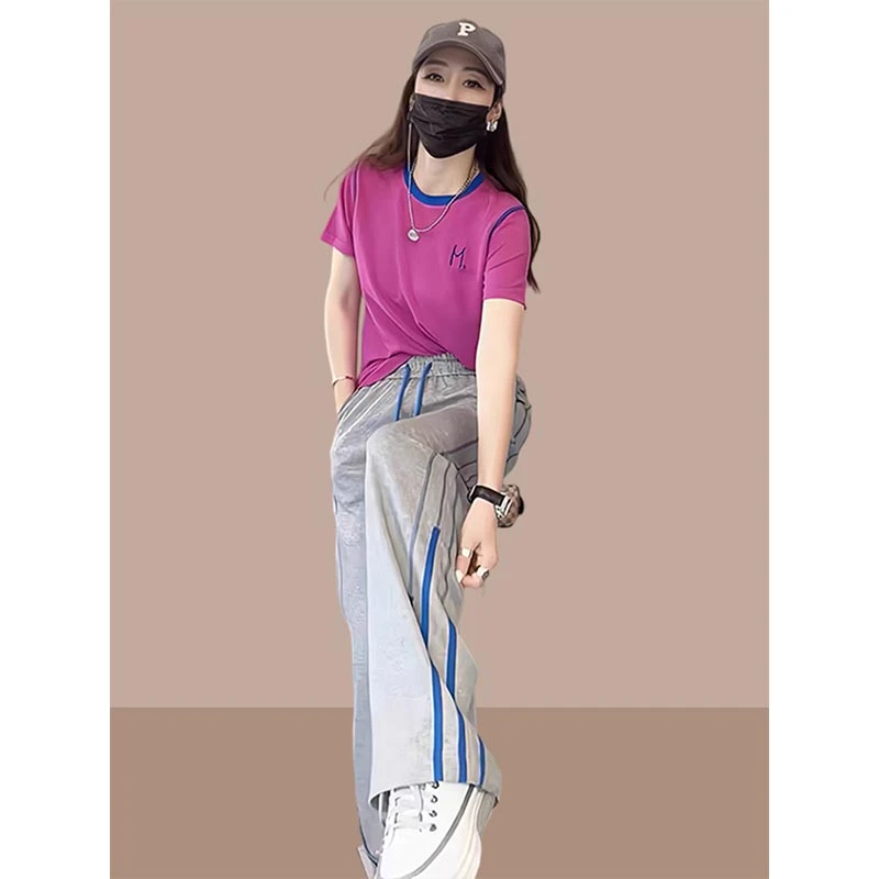 2025年春秋新款欧版休闲运动套装夏装女减龄高档阔腿裤两件套显瘦