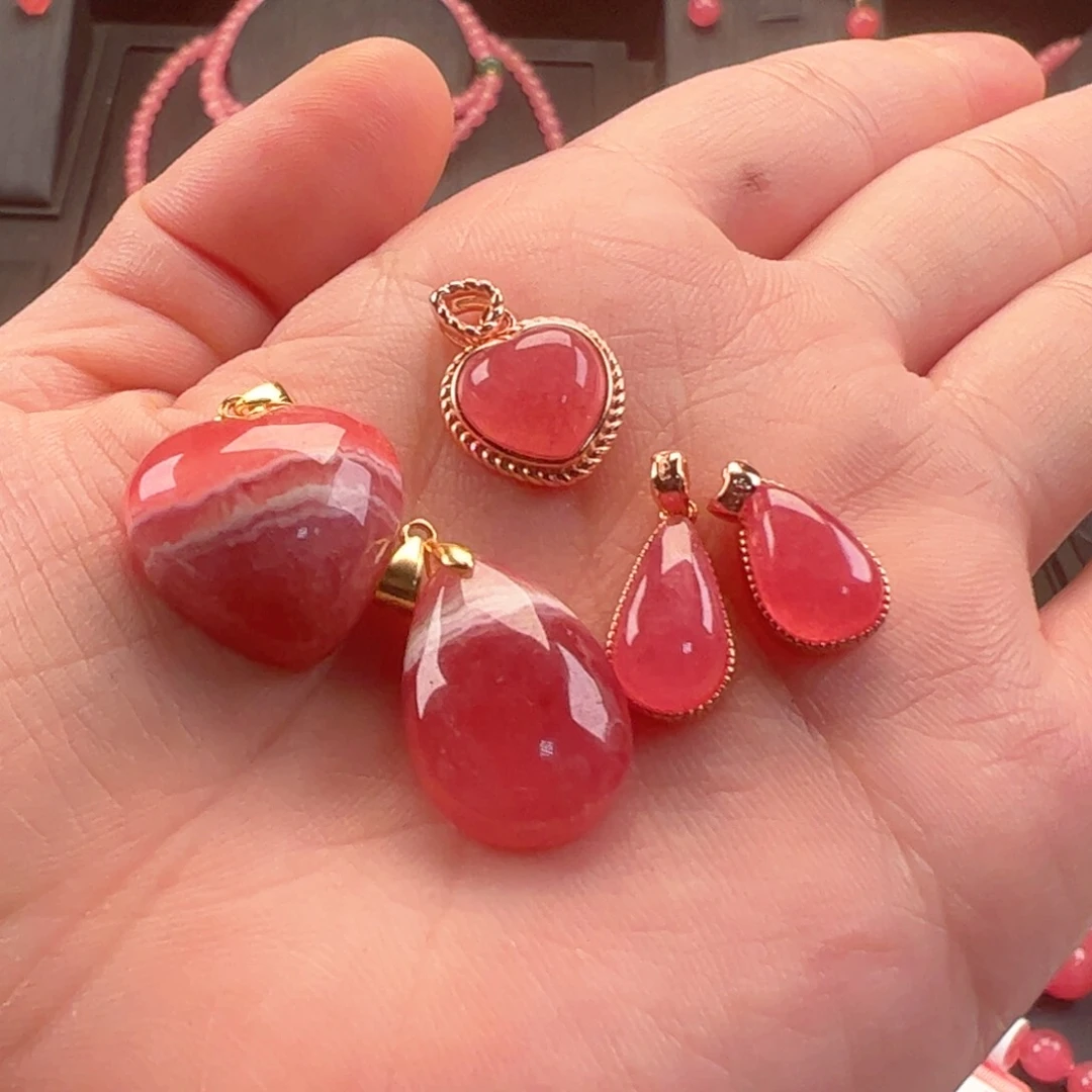 菱锰矿（红纹石）银S925镶嵌吊坠(不含链)多样性发其一