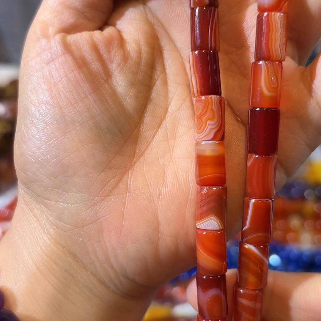 玛瑙/玉髓合金珠宝半成品红玛瑙蚕丝7-12一条