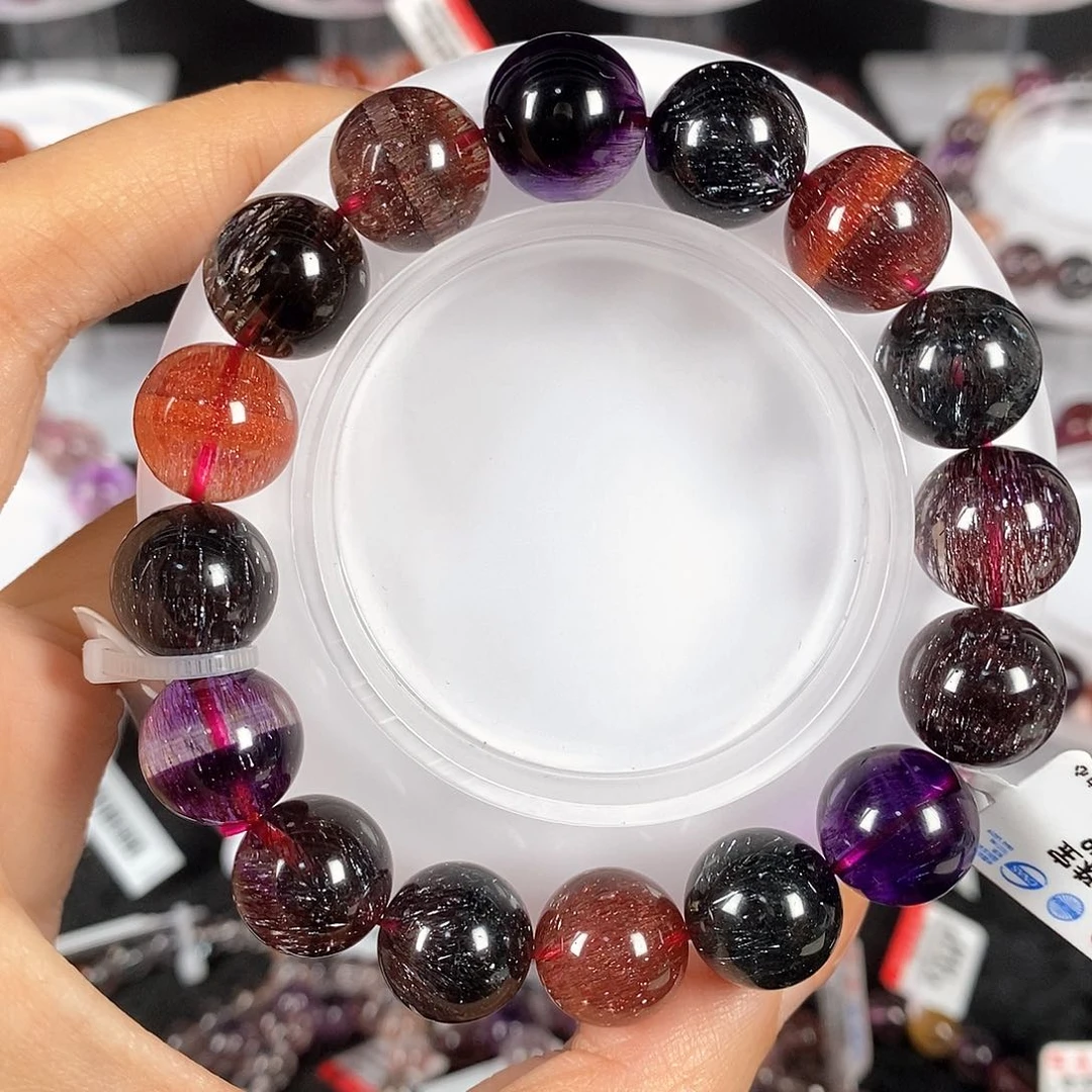 水晶手链未镶嵌稀有色黑加仑13.3mm