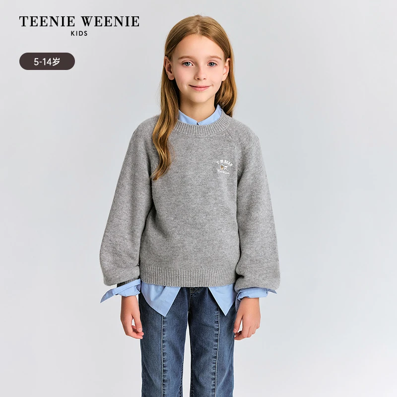 TeenieWeenie Kids小熊童装女童简约羊毛混纺套头毛衣TKKW258T47I