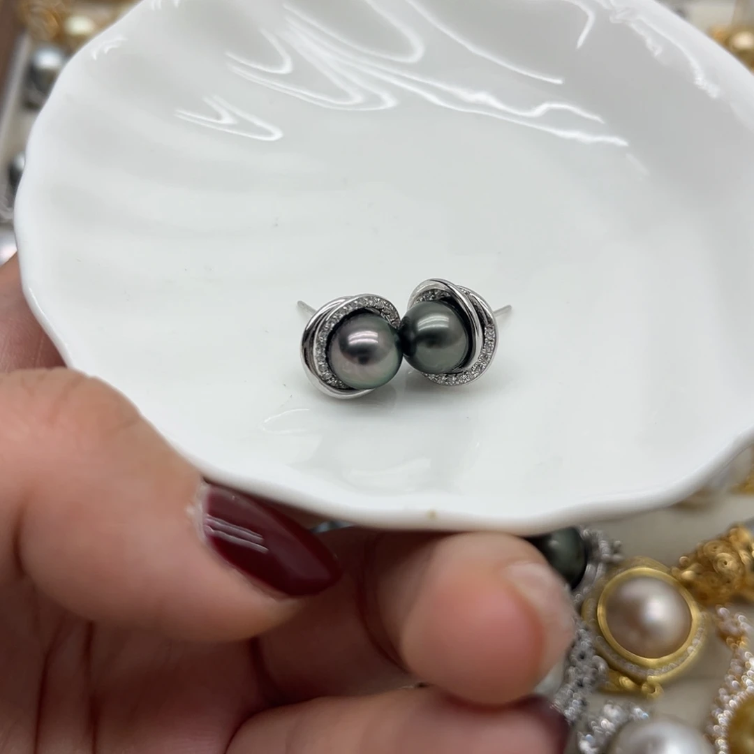 耳饰银S925镶嵌海水珍珠
